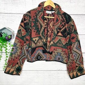 Vintage Flashback Southwestern Pattern Cropped Tapestry Jacket Size Medium